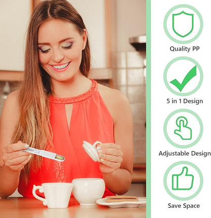 6 Pcs Adjustable Measuring Spoon Plastic Tablespoon and Teaspoon Set Baking