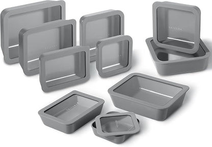 Ceramic Coated Glass Food Storage Containers | No PTFE, PFOA, PFAS, and BPA | Reusable Non Toxic Meal Prep Containers with Glass Lids | Easy To Store | 10 Piece Set [Smoke]