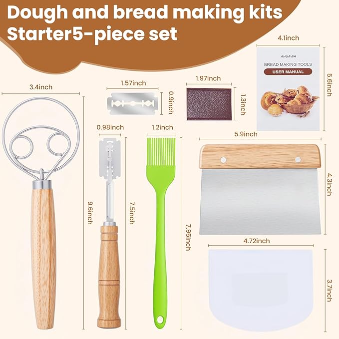 Danish Dough Whisk with Sourdough Scoring Tool, Bread Making Tools and Baking