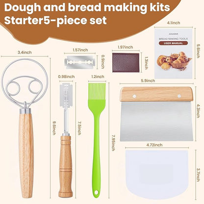 Danish Dough Whisk with Sourdough Scoring Tool, Bread Making Tools and Baking