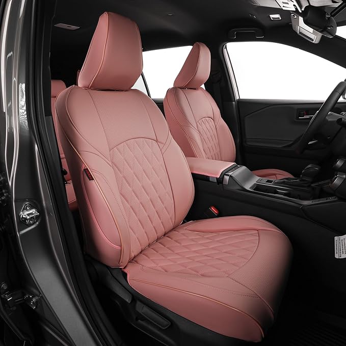 EKR Rav4 Seat Covers Custom Fit for Toyota Rav4 (Hybrid) SE/XSE & (PHEV) GR Sport 2026, Car Seat Cover Full Set for SUV,Factory-Style Upgrade, Easy-Wipe Protection,Faux Leather(Pink)