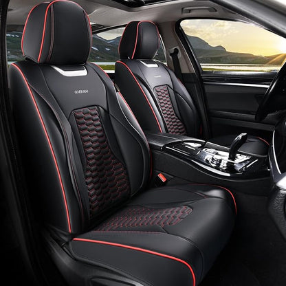 Coverado Front Seat Covers, Car Seat Covers Front Seats, Nappa Leather Waterproof Seat Covers for Car, Car Seat Protectors, Automotive Seat Covers Universal Fit for Most Vehicles(Black&Red)