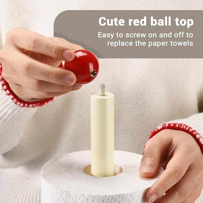 Paper Towel Holder, Cute Wooden Red Ball Kitchen Roll Stand Organizer