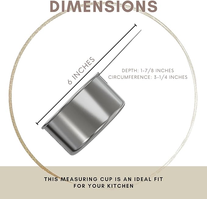 1 Cup Stainless Steel Measuring Cup | Sturdy Metal 250 ml | 240 cc | 8 oz |