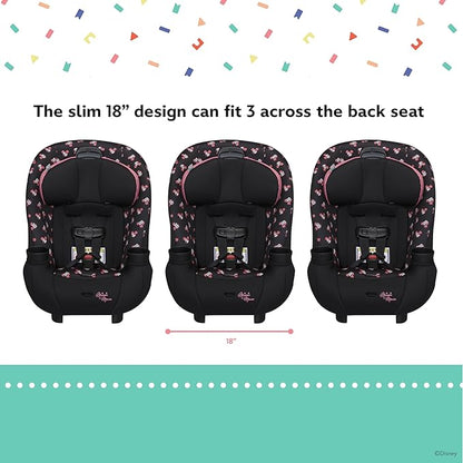 Disney Baby Ellaris 3-in-1 Convertible Car Seat, Slim Fit Design, Rear & Forward-Facing, 5-Position Headrest, 3-Across Fit, Travel-Friendly with Machine-Washable Seat Pad, Minnie Charm