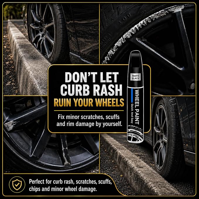 Matte Black Rim Touch Up Paint - Wheel Scratch Repair Kit for Curb Rash & Scratches, Quick and Easy Rim Paint for Wheel Repair, Universal Matte Black