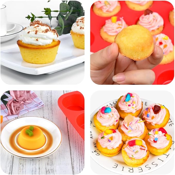 Silicone Muffin Pan, Mini Muffin Pan, Regular 12 Cups and Mini 24 Cups Cupcake