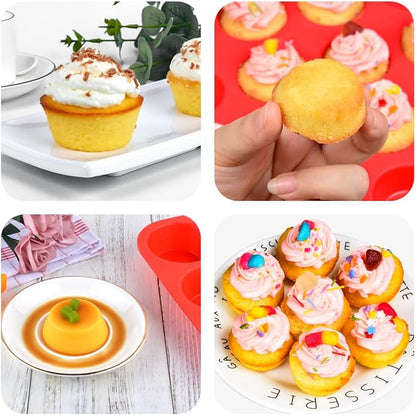 Silicone Muffin Pan, Mini Muffin Pan, Regular 12 Cups and Mini 24 Cups Cupcake