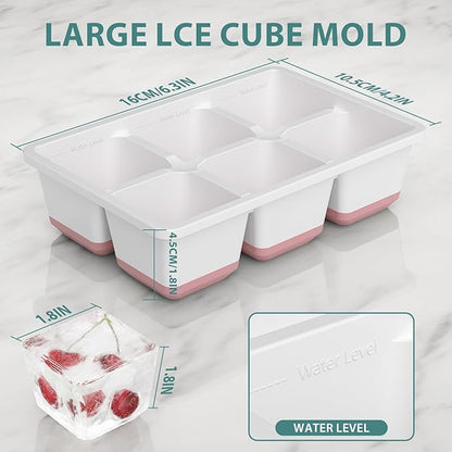 Optish Large Ice Cube Molds, 2 Pack Whiskey Square Ice Molds, 1.8 Inch Big Ice
