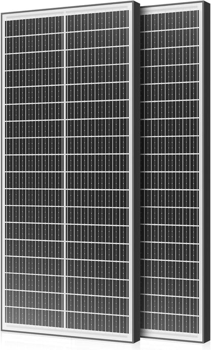 200 Watt Bifacial Solar Panel 2pcs 100 Watt, 18BB Monocrystalline Dual-Sided 12V/24V High Efficiency Module for RV, Boat, Cabin, Camping, Off-Grid Power Systems