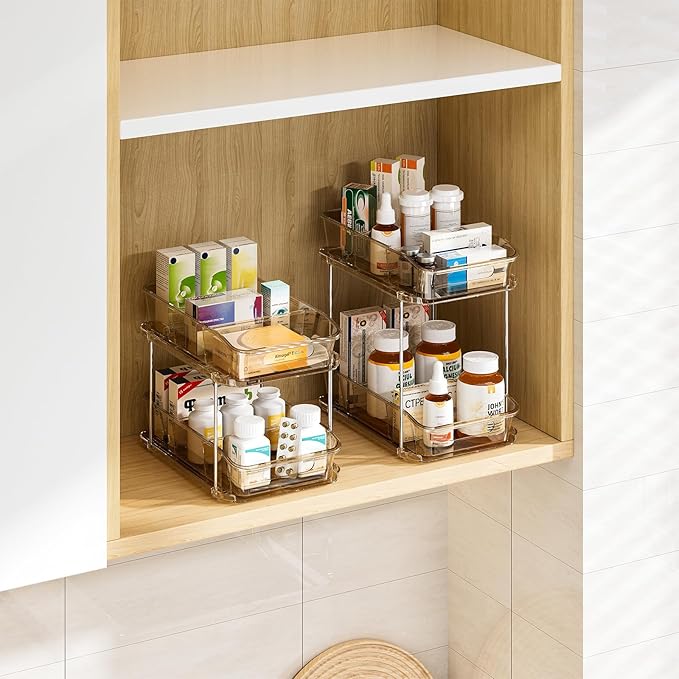 Delamu 2-Tier Under Sink Organizers and Storage, Pull Out Kitchen Pantry