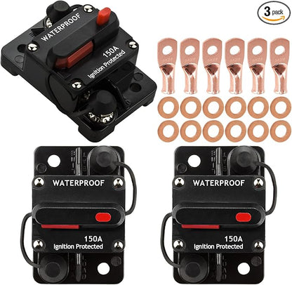 3 Pack Car Audio 150 Amp Resettable Fuse Circuit Breaker Car Protect for Audio System Fuse 12-48V DC for Car Audio Amps Overload Protection Fuse