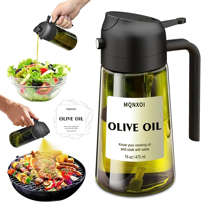 mqnxoi Oil Sprayer for Cooking, 2 in 1 Olive Oil Dispenser Bottle for Kitchen