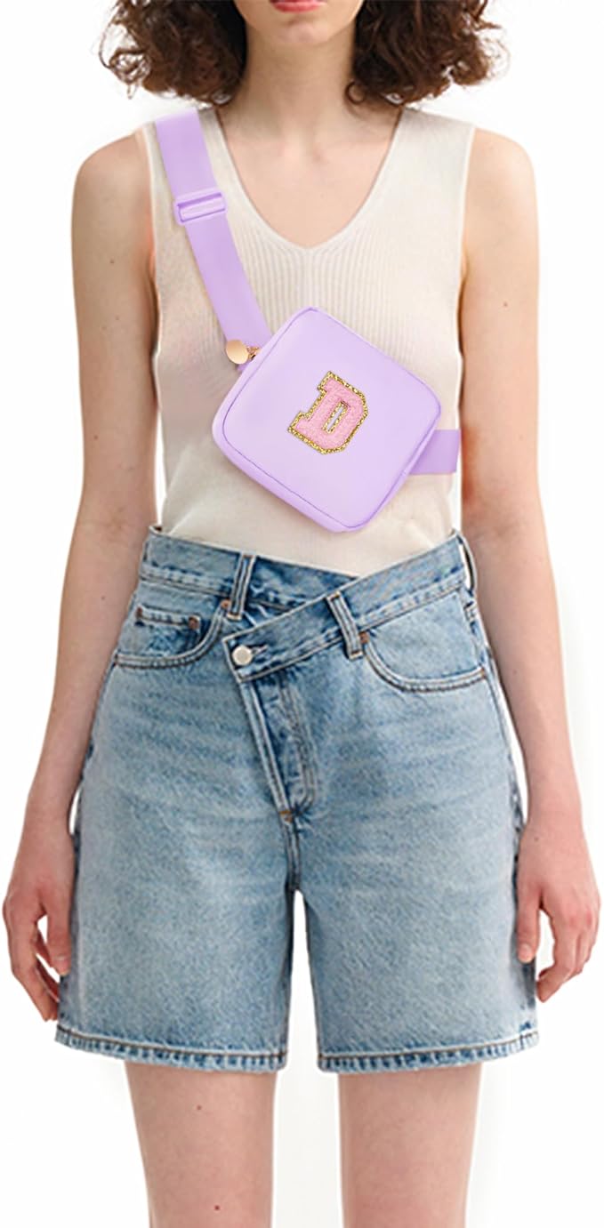 Mini Belt Bag Fanny Pack with Initials Letter Patch Small Crossbody Bags Cute Stuff Birthday Gifts for Teenager Girls Trendy Stuff for Teens - D,Lavender