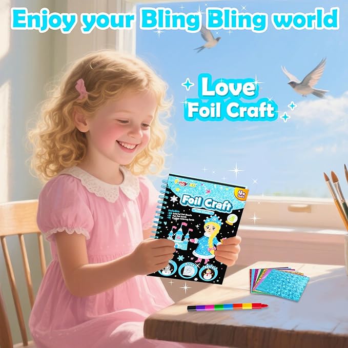 FUNNYB&G Foil Art Craft Activity for Kids - Gift for Girls Crafts for Kids Fun Art Supplies DIY Creative Travel Toy, Birthday Gift Party Favor Toys for Girls Boys 4 5 6 7 8 9 Years Old (Winter)