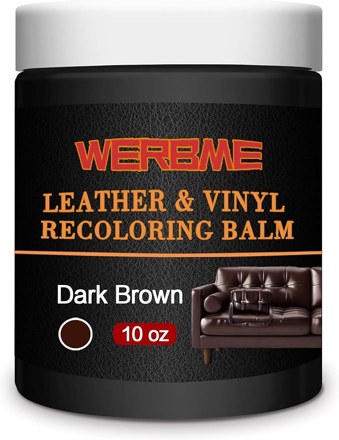 Leather Recoloring Balm & Color Restorer - 10OZ Multipurpose Dye & Paint for Faded Leather Couches, Car Seats, Shoes | Fix Scratches on Clothing, Furniture & Accessories(Dark Brown)