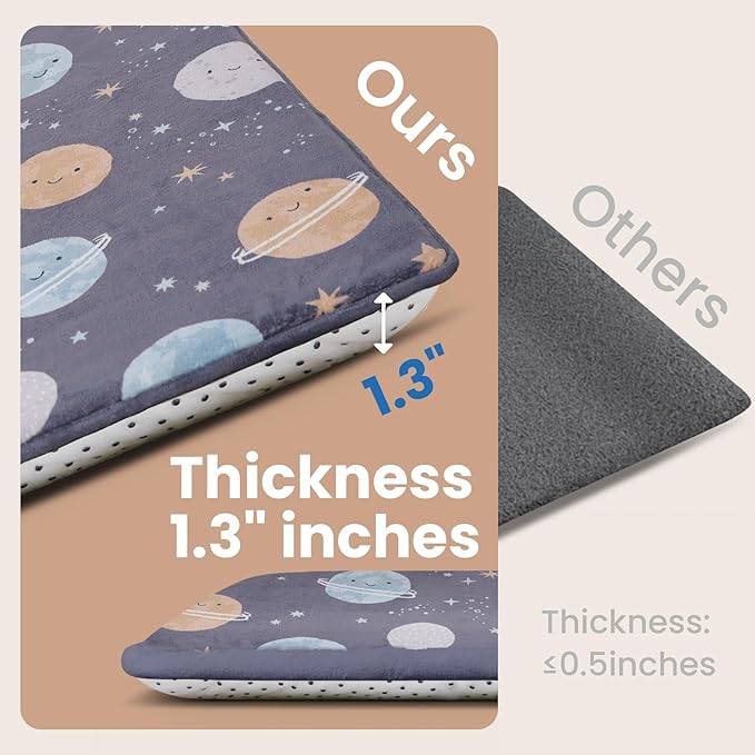Baby Play Mat for Floor,1.3" Thick Cushioned Playpen Mat 50"x50",Extra Soft Elasti-Foam,Water Repellent Coral Velvet,Non-Slip for Crawling&Tummy Time,Infant Toddler Kids Nursery Rug(Space)