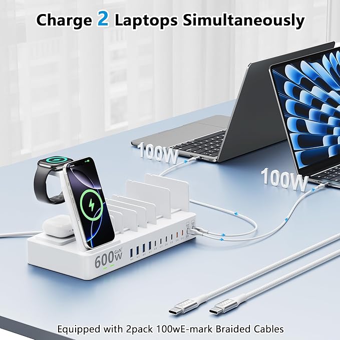 600w Charging Station for Multiple Devices, 15 in 1 Wireless Charger