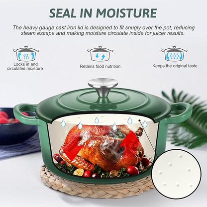 TeamFar Enameled Cast Iron Dutch Oven - 3QT Small Dutch Oven Pot - Heavy Duty