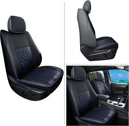 Huidasource Upgrade Grand Cherokee Seat Covers, Full Coverage Waterproof Leather Car Seat Covers, Custom Seat Cushion Protector Fit for Grand Cherokee 2011-2021 (Full Set/Black&Blue)