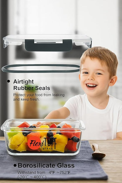 24pcs Set Food Storage Containers (12 Airtight & 12 Lids) | Glass Meal Prep Containers | Lunch Box | BPA Free, Leakproof Lids, Dishwasher, Microwave & Freezer Safe for Kitchen