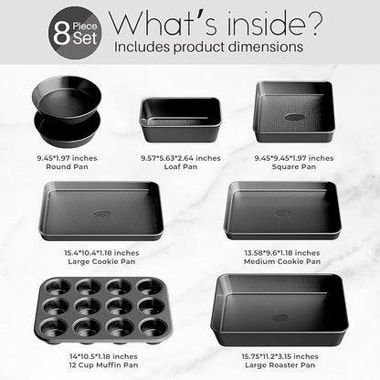 Nonstick Baking Pans Set, 8-Piece Stackable Bakeware Sets, Non-Toxic Oven Pan