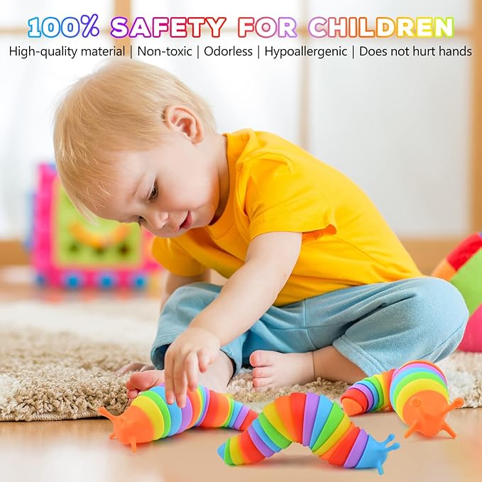 Cevioce Fidget Slug Toy, Sensory Slug Fidget Toy for Kids & Adults, 2 PCS Cute 3D Articulated Sensory Toys - Can Be Spliced, Safe｜Exercise Wrist Strength & Stress Relief, Great Gift for ADHD Autism A