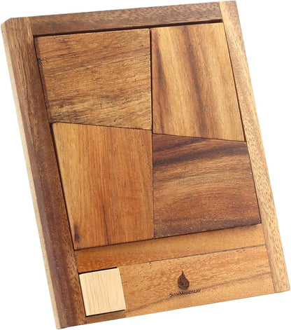 The Square Deal: Wooden 3D Brain Teaser Puzzle – STEM Skill Builder, Tangram Game, Educational Problem Solving for Adults, Unique Handmade Mechanical Puzzle