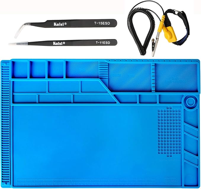 Kaisi S-180 Large Silicone Soldering Mat Magnetic Repair Work Mat, Heat Resistant Insulation Large Platform Station Pad for Soldering, Electronics, Computer Repair, Size 21.6 x 13.8 inch
