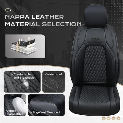 Coverado Front Seat Covers for Ford F150 2015-2026, F250 F350 F450 2017-2026 SuperCrew Crew Cab, Black Leather Car Seat Covers, Full Coverage