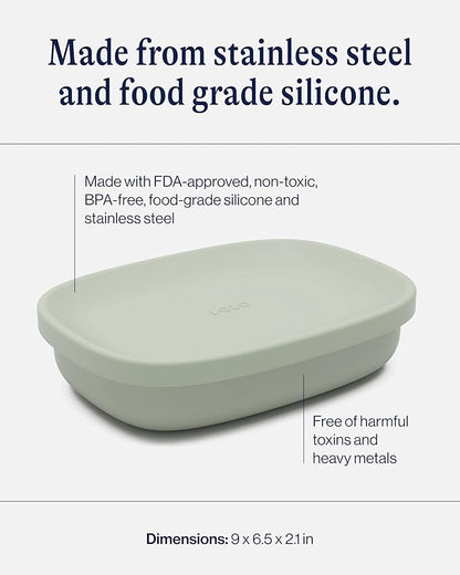 Lalo Bento Box - BPA-Free Bento Box For Kids & Toddlers, Leak-Proof, Dishwasher Safe, Easy to Open & Clean Silicone & Stainless Steel Lunch Box For Kids, Portable for Daycare or Travel - Sage