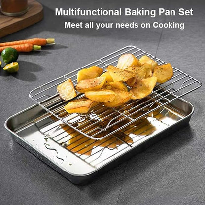 Wildone Baking Sheet with Rack Set, Stainless Steel Cookie Pan baking Tray with