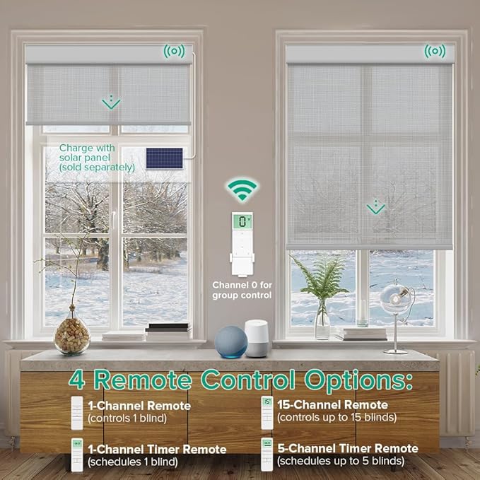 Kilonity Motorized Roller Shades, Light Filtering Remote Control Custom Window