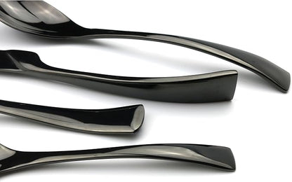 20-Piece 18/10 Stainless Steel Serrated Steak Knife Flatware Set, Mirror Polishing Black, Service for 4