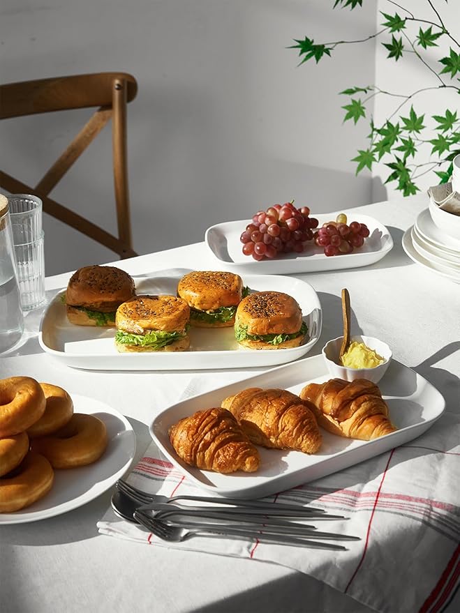 DOWAN Serving Platters and Trays for Wedding Decor, 16"/14"/12" Serving Dishes for Entertaining, White Porcelain Plates Set of 3