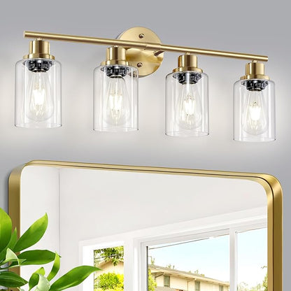 Guliaofo 4-Light Gold Bathroom Light Fixtures, E26 Modern Vanity Lights
