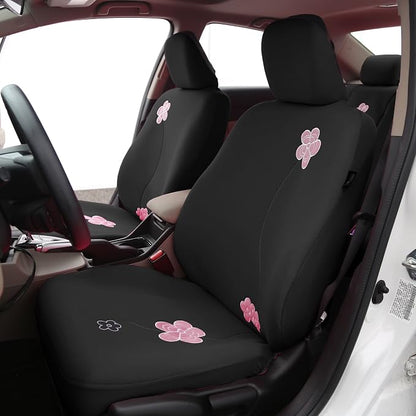 FH Group Front Set Cloth Car Seat Covers for Low Back Car Seats with Removable Headrest, Universal Fit, Airbag Compatible Seat Cover for SUV, Sedan, Van, Black