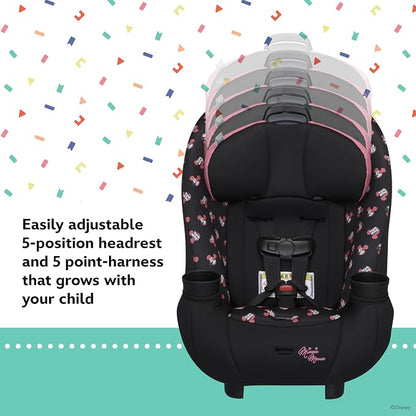 Disney Baby Ellaris 3-in-1 Convertible Car Seat, Slim Fit Design, Rear & Forward-Facing, 5-Position Headrest, 3-Across Fit, Travel-Friendly with Machine-Washable Seat Pad, Minnie Charm