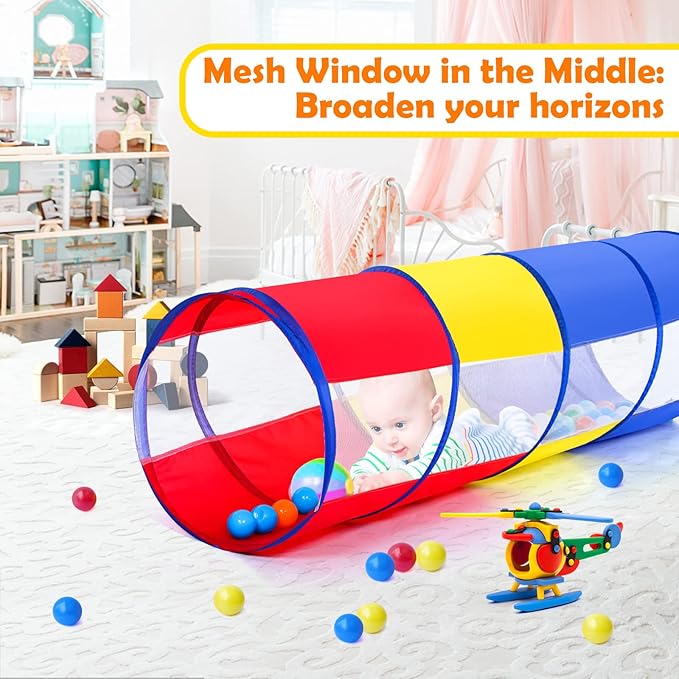 Kids Play Tunnel Tent for Toddlers, Colorful Pop Up Crawl Tunnel Toy for Baby or Pet with Breathable Mesh, Collapsible Gift for Boy and Girl Play Tunnel Indoor and Outdoor Game
