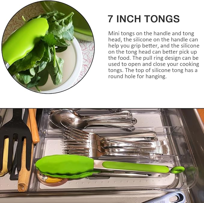 Small Silicone Serving Tongs Set of 3, Mini Tongs