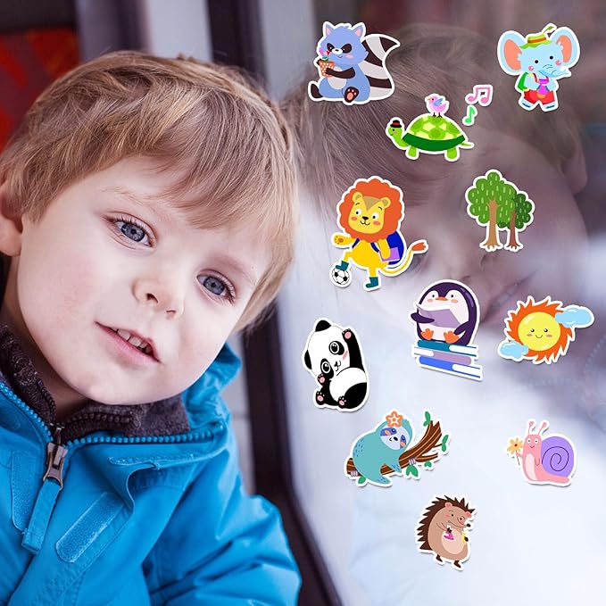 Brand, Cute Animals 21PCS Thick Gel Clings Stickers for Kids, Animal Decals, Airplane Birthday Party Supplies, Wide Application, Removable, Reusable, Cartoon Pattern, Indoor Usage