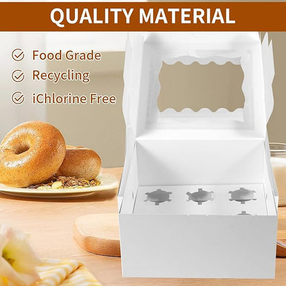 10 pcs Cake Cupcake Combo Boxes with Clear Window and Cupcake Insert Fit 5 Cupcakes and 1 Mini Cake for Partry. (White, 1+5(10Pack))