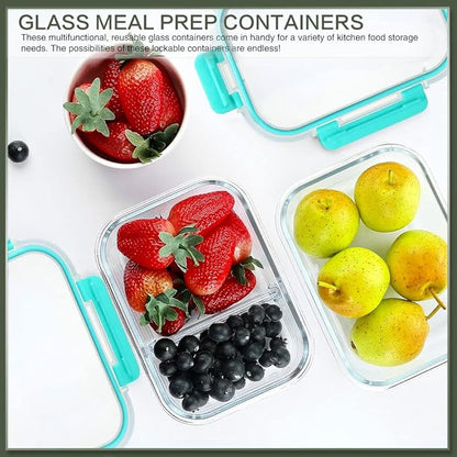 KOMUEE 10 Packs 30 oz Glass Meal Prep Containers,Glass Food Storage Containers with Lids,Airtight Lunch Bento Boxes, Microwave, Oven, Freezer and Dishwasher,Green