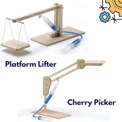PATHFINDERS STEM Kit- Hydraulics 4-in-1– Build 4 Hydraulic Machines | Engineering Model Kit for Kids 8+ | Educational Science Toy | Learn Physics & Mechanics | Wooden DIY Project