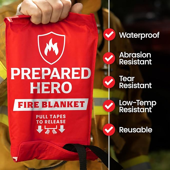 Prepared Hero Emergency Blanket - 1 Pack - Fiberglass Fire Suppression Blanket for Kitchen, Home 39” x 39”