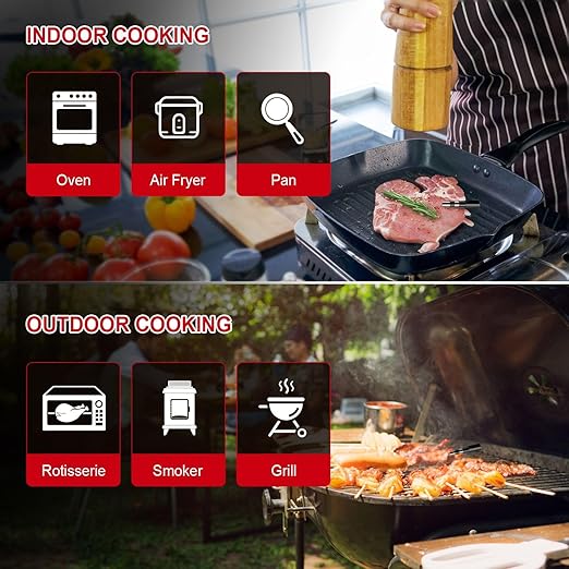 Wireless Meat Thermometer – Digital Cooking Thermometer with Wireless Probe – 500Ft Remote Range Food Thermometer – with iOS & Android Read App -Preprogrammed Temperatures for BBQ, Oven, Grill