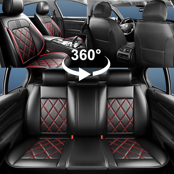 Malibu Car Seat Covers Fit for Chevrolet/Chevy Malibu 2007-2026, Full Coverage Leather Waterproof Breathable Seat Covers, Automotive Seat Protectors, Airbag Compatible, 2 Front Seats, Red Black