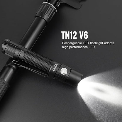 ThruNite TN12 V6 Tactical LED Flashlight, High 1950 Lumens Dual Switch, USB-C Rechargeable Flashlight Compact for EDC, Law Enforcement, and Outdoor Use (Cool White)