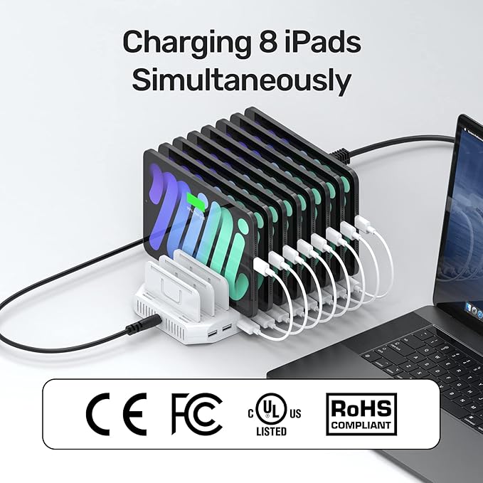iPad Charging Station, Unitek 96W 10-Port USB Charging Dock Hub