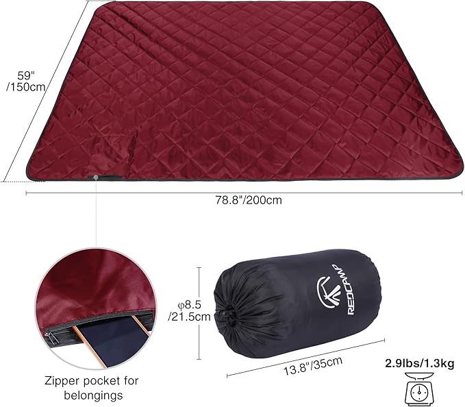 REDCAMP Large Camping Blanket with Sherpa Lining, Cold Weather Warm Outdoor Blanket Windproof for Camping Stadium, Machine Washable 59"x 79" Red